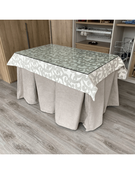 Conjunto Antimanchas Aterciopelado Triple Grueso color Beige con Tapete España Gris