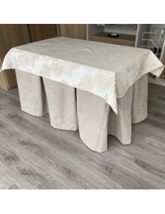 Ropa de Mesa Camilla Antimanchas Aterciopelada Triple Grueso Beige con Tapete Flor Beige Multimedida