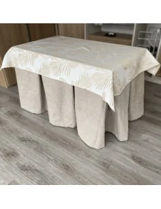 Ropa de Mesa Camilla Antimanchas Aterciopelada Triple Grueso Beige con Tapete Flor Beige Multimedida