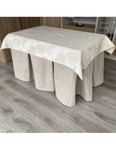 Ropa de Mesa Camilla Antimanchas Aterciopelada Triple Grueso Beige con Tapete Flor Beige Multimedida