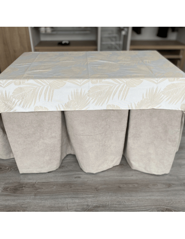 Ropa de Mesa Camilla Antimanchas Aterciopelada Triple Grueso Beige con Tapete Flor Beige Multimedida