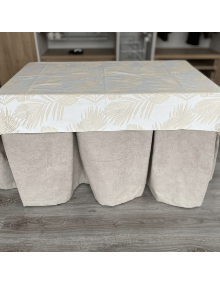 Ropa de Mesa Camilla Antimanchas Aterciopelada Triple Grueso Beige con Tapete Flor Beige Multimedida