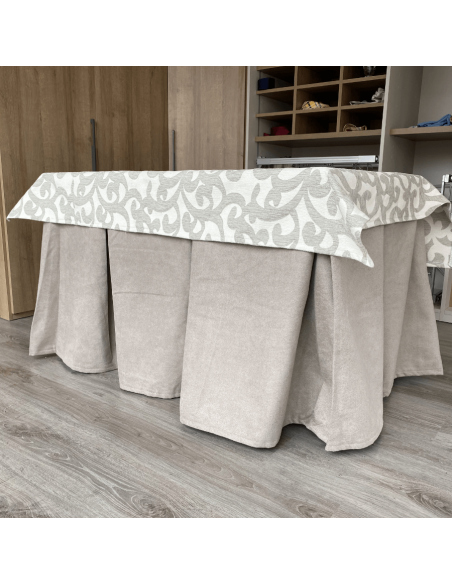 Ropa de Mesa de Camilla Antimanchas Aterciopelada Triple Grueso Beige con Tapete España Gris Multimedida