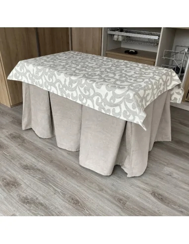 Ropa de Mesa de Camilla Antimanchas Aterciopelada Triple Grueso Beige con Tapete España Gris Multimedida