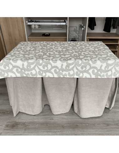 Ropa de Mesa de Camilla Antimanchas Aterciopelada Triple Grueso Beige con Tapete España Gris Multimedida