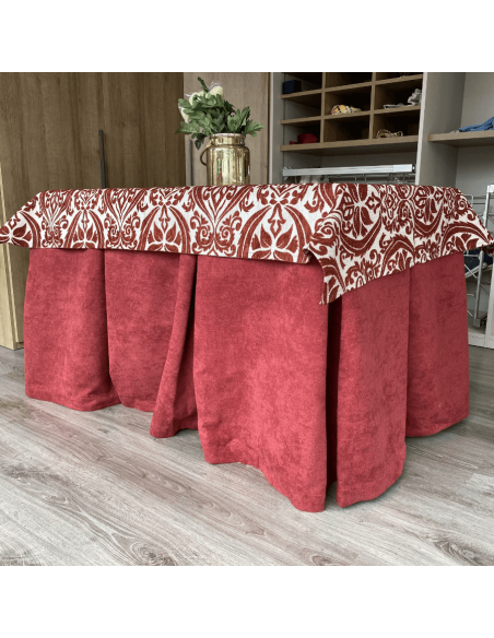 Ropa de Mesa Camilla Antimanchas Aterciopelada Triple Grueso Granate con Tapete Amaranto Granate Multimedida