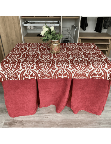 Ropa de Mesa Camilla Antimanchas Aterciopelada Triple Grueso Granate con Tapete Amaranto Granate Multimedida