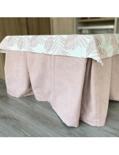 Ropa de Mesa de Camilla Antimanchas Aterciopelada Triple Grueso Rosa con Tapete Flor Rosa Multimedida 2