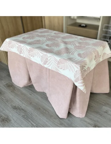 Ropa de Mesa de Camilla Antimanchas Aterciopelada Triple Grueso Rosa con Tapete Flor Rosa Multimedida