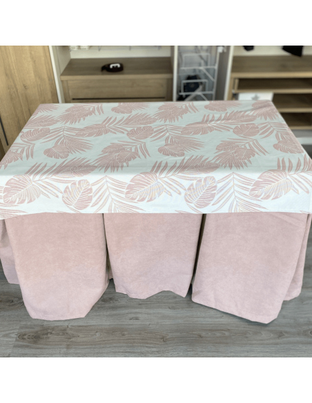 Ropa de Mesa de Camilla Antimanchas Aterciopelada Triple Grueso Rosa con Tapete Flor Rosa Multimedida