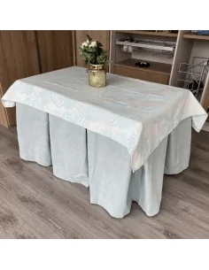 Ropa de Mesa Camilla Antimanchas Aterciopelada Triple Grueso Verde con Tapete Flor Verde Multimedida