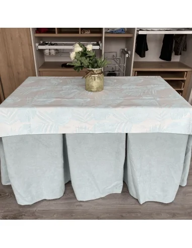 Ropa de Mesa Camilla Antimanchas Aterciopelada Triple Grueso Verde con Tapete Flor Verde Multimedida