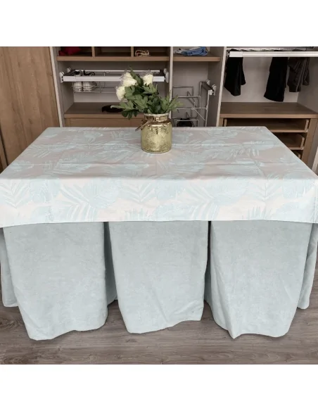 Ropa de Mesa Camilla Antimanchas Aterciopelada Triple Grueso Verde con Tapete Flor Verde Multimedida