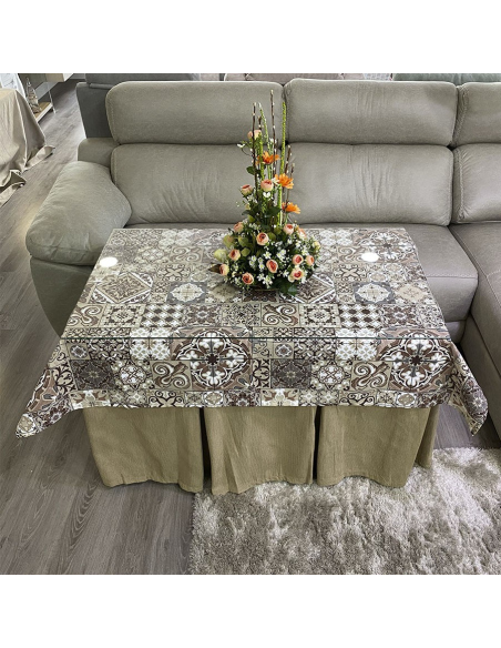 Conjunto Ropa Elegante 10 Pliegues Beige Oscuro con Tapete Azulejo