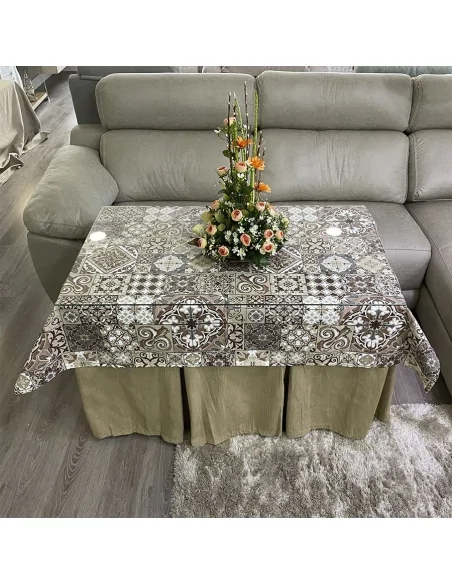 Conjunto Ropa Elegante 10 Pliegues Beige Oscuro con Tapete Azulejo