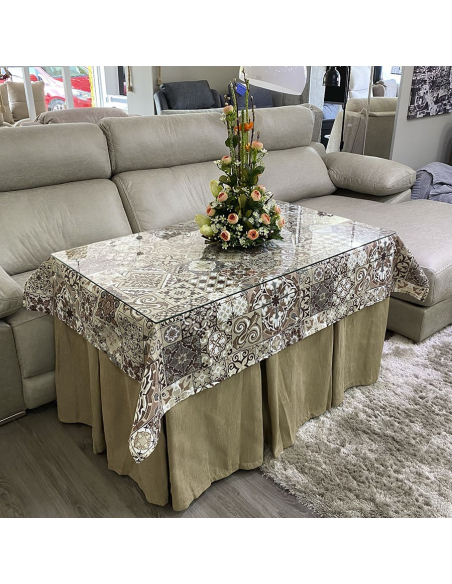 Conjunto Ropa Elegante 10 Pliegues Beige Oscuro con Tapete Azulejo