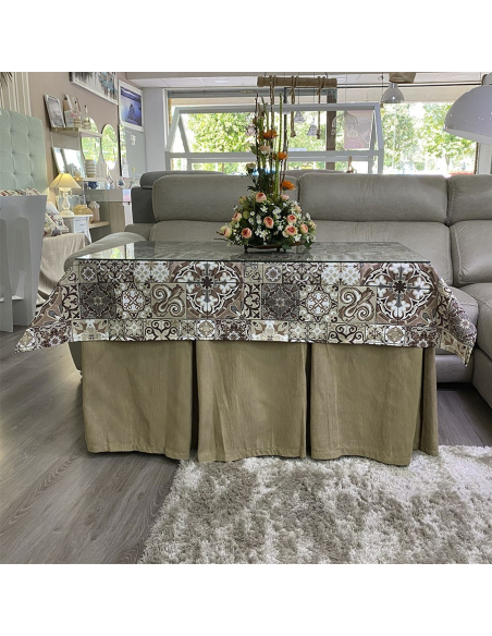 Conjunto Ropa Elegante 10 Pliegues Beige Oscuro con Tapete Azulejo