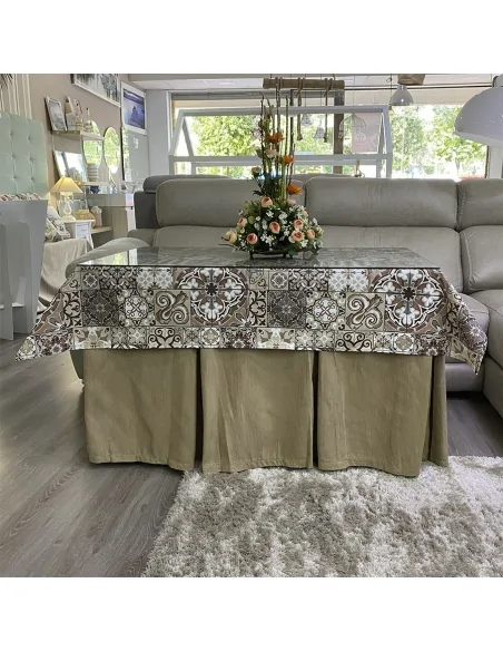 Conjunto Ropa Elegante 10 Pliegues Beige Oscuro con Tapete Azulejo