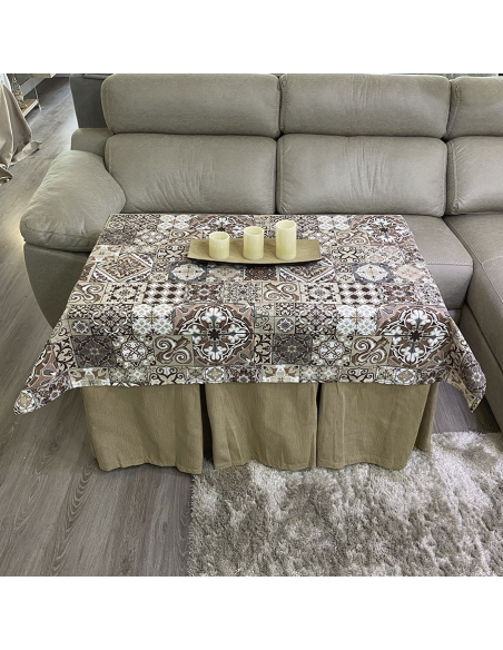 Conjunto Ropa Elegante 10 Pliegues Beige Oscuro con Tapete Azulejo