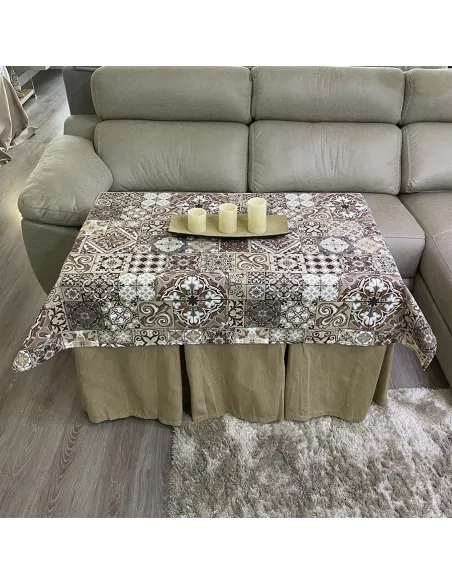 Conjunto Ropa Elegante 10 Pliegues Beige Oscuro con Tapete Azulejo