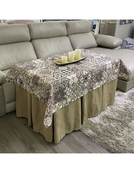 Conjunto Ropa Elegante 10 Pliegues Beige Oscuro con Tapete Azulejo