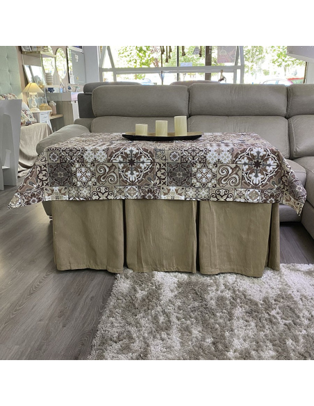 Conjunto Ropa Elegante 10 Pliegues Beige Oscuro con Tapete Azulejo