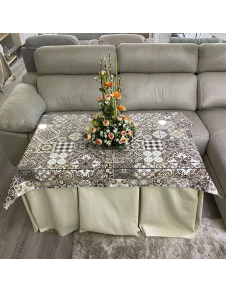 Conjunto Ropa Elegante 10 Pliegues Beige con Tapete Azulejo