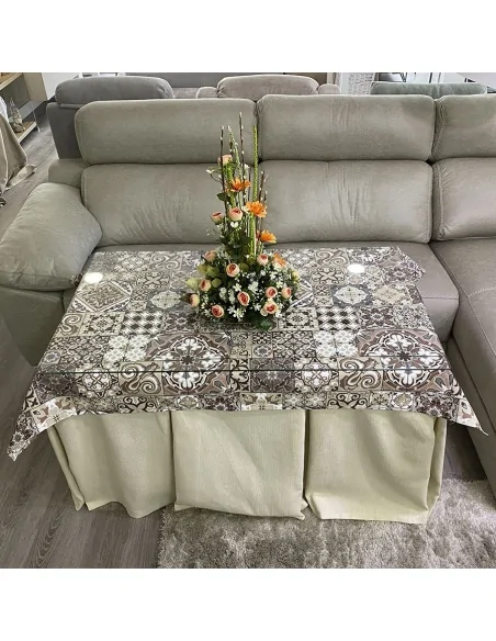 Conjunto Ropa Elegante 10 Pliegues Beige con Tapete Azulejo