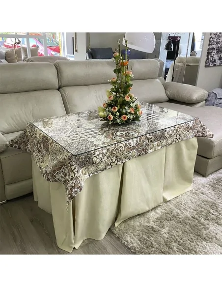 Conjunto Ropa Elegante 10 Pliegues Beige con Tapete Azulejo