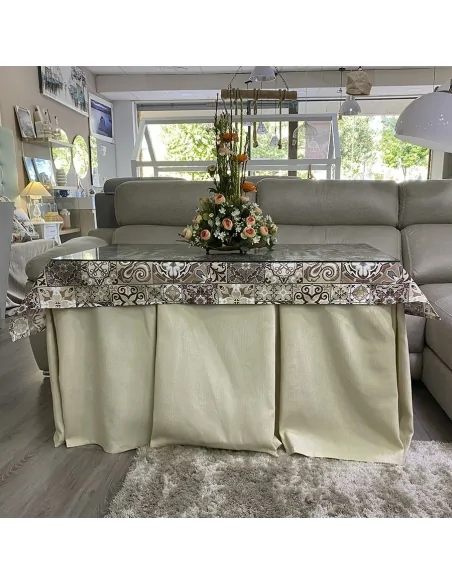 Conjunto Ropa Elegante 10 Pliegues Beige con Tapete Azulejo