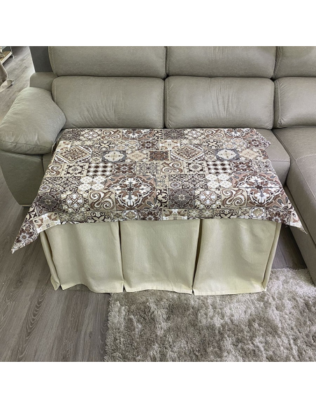 Conjunto Ropa Elegante 10 Pliegues Beige con Tapete Azulejo