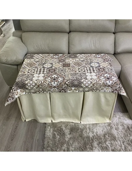 Conjunto Ropa Elegante 10 Pliegues Beige con Tapete Azulejo