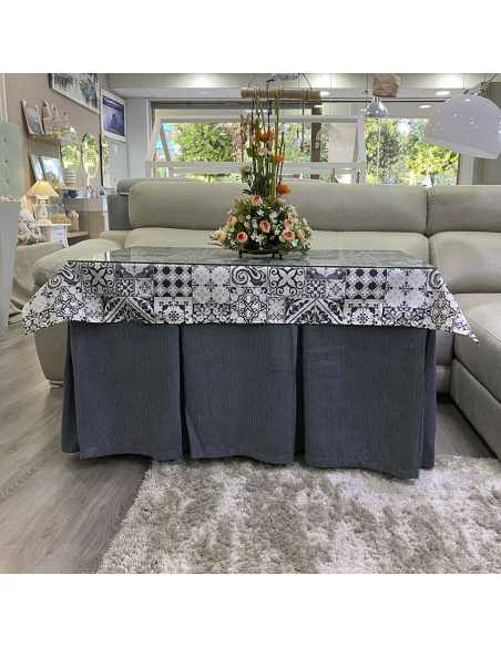 Conjunto Ropa Elegante 10 Pliegues Gris con Tapete Azulejo