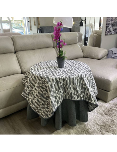 Ropa Mesa Redonda Chenilla Costura Reforzada color Gris con Tapete Picasso