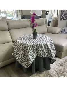 Ropa Mesa Redonda Chenilla Costura Reforzada color Gris con Tapete Picasso