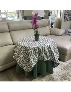 Ropa Mesa Redonda Chenilla Costura Reforzada color Verde con Tapete Picasso