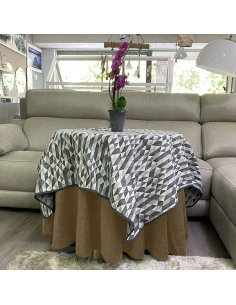 Ropa Mesa Redonda Chenilla Costura Reforzada color Beige con Tapete Picasso 2