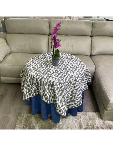 Ropa Mesa Redonda Chenilla Costura Reforzada color Azul con Tapete Picasso