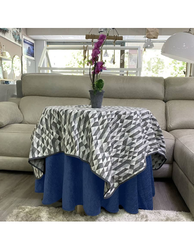 Ropa Mesa Redonda Chenilla Costura Reforzada color Azul con Tapete Picasso