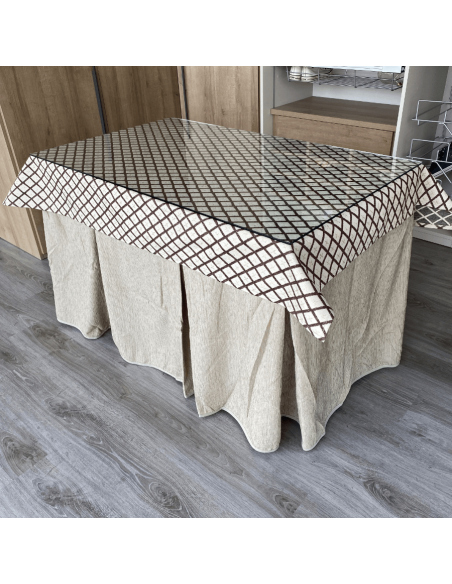 Conjunto chenilla 8 pliegues Beige costura reforzada con tapete Líbano Choco