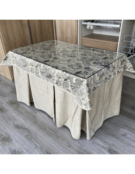 Conjunto chenilla 8 pliegues Beige costura reforzada con tapete Eco Beige