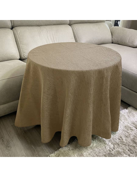Conjunto Mesa Redonda + Ropa Chenilla Costura Reforzada color Beige Multimedida