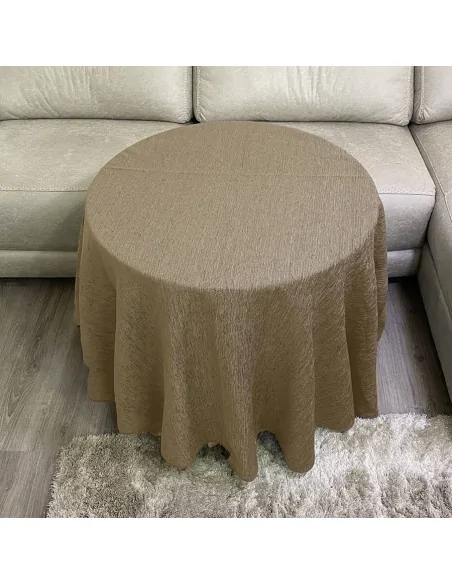 Conjunto Mesa Redonda + Ropa Chenilla Costura Reforzada color Beige Multimedida