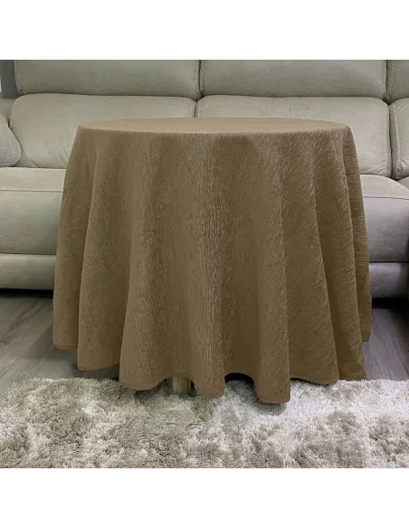 Conjunto Mesa Redonda + Ropa Chenilla Costura Reforzada color Beige Multimedida