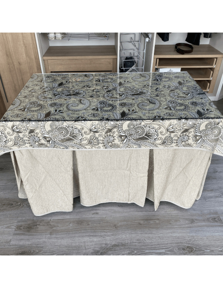 Conjunto chenilla 8 pliegues Beige costura reforzada con tapete Eco Beige