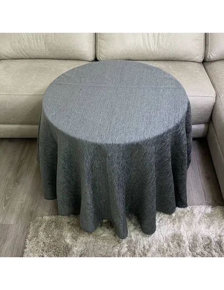 Conjunto Mesa Redonda + Ropa Chenilla Costura Reforzada color Gris Multimedida