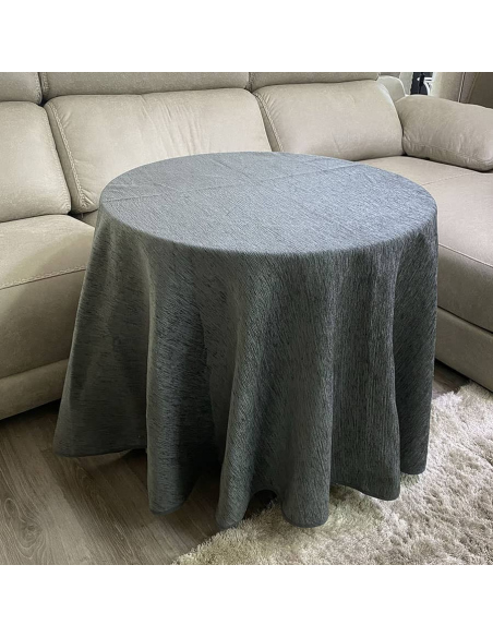 Conjunto Mesa Redonda + Ropa Chenilla Costura Reforzada color Gris Multimedida