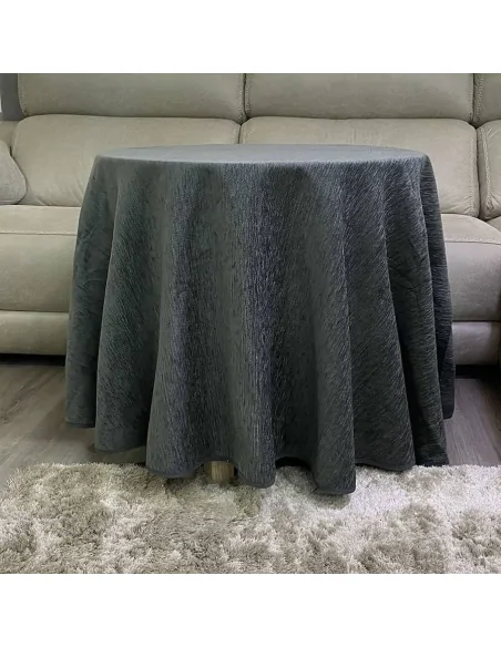 Conjunto Mesa Redonda + Ropa Chenilla Costura Reforzada color Gris Multimedida