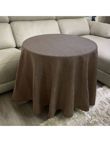 Conjunto Mesa Redonda + Ropa Chenilla Costura Reforzada color Chocolate Multimedida