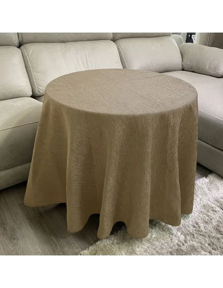Conjunto Mesa Redonda + Ropa Chenilla Costura Reforzada color Beige